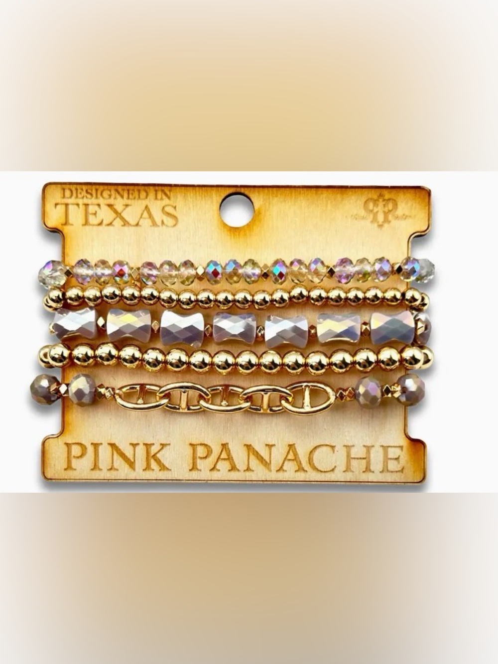 Pink Panache Gold-Tone Beaded Bracelet Set with Iridescent Accents
